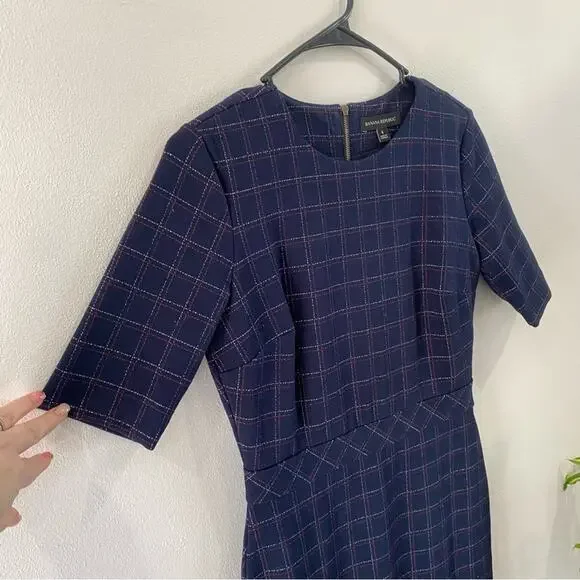 Banana Republic Navy Plaid Midi Dress with Flounce Hem - Picture 5 of 11